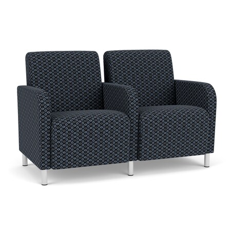 Lesro Siena Lounge Reception 2 Seat Tandem Seating, Brushed Steel, RS Night Sky Upholstery SN2103